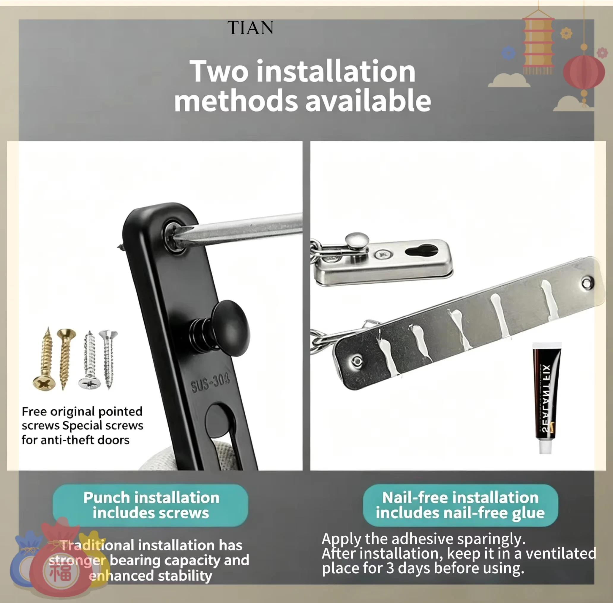 TIAN   Chain Door Guard Lock S - Security Chain Door review and price